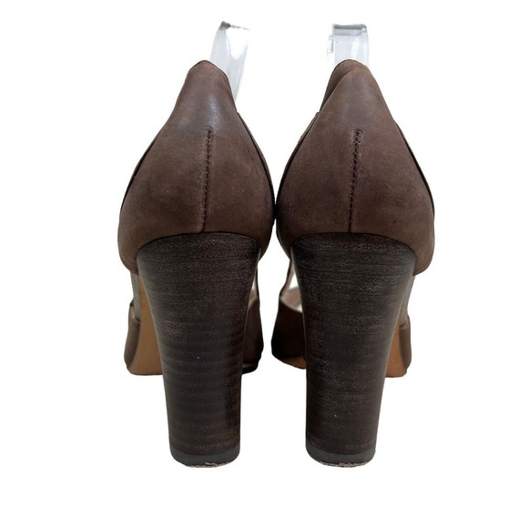 Martin + OSA Pump Brown Leather Ankle Strap Blocked Heel Peep Toe Women Size 10 - Picture 2 of 9